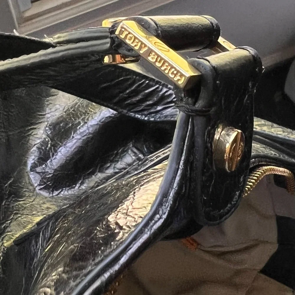 Tory Burch Satchel. Large. Black. Leather18” W by 9.5”H.4” Depth. 8” Bag Handle. - Picture 11 of 15